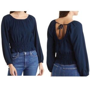 Madewell Croped Navy Open Back Blouse